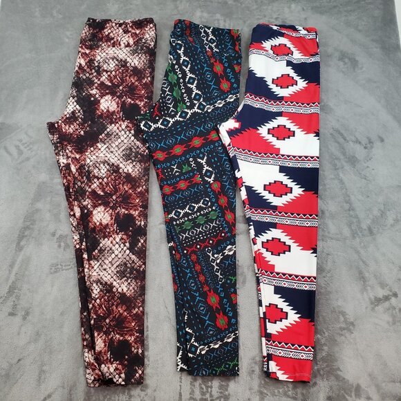 Lot of 3 LuLaRoe Womens Tall & Curvy 2 TC2 Excellent Buttery Soft Leggings Print - Picture 1 of 10